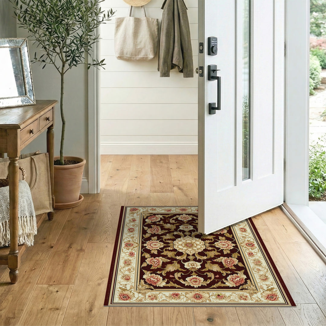 Red Floral Vintage Area Rug