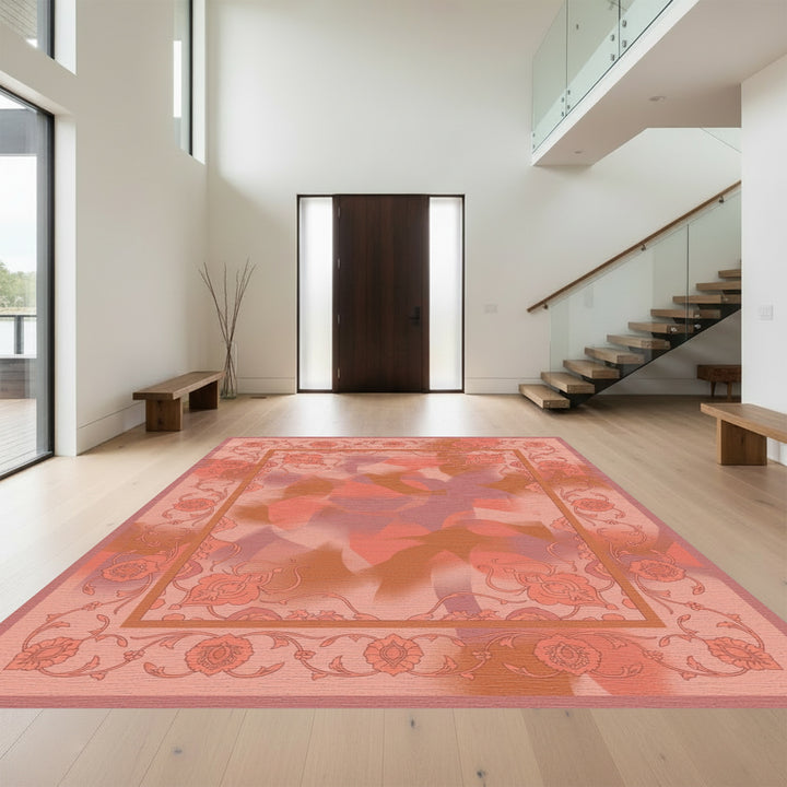 Terracotta Floral Border Abstract Bloom Rug