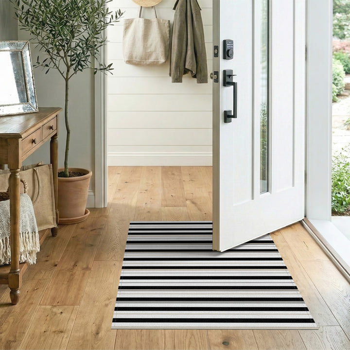 Black White Striped Geometric Area Rug