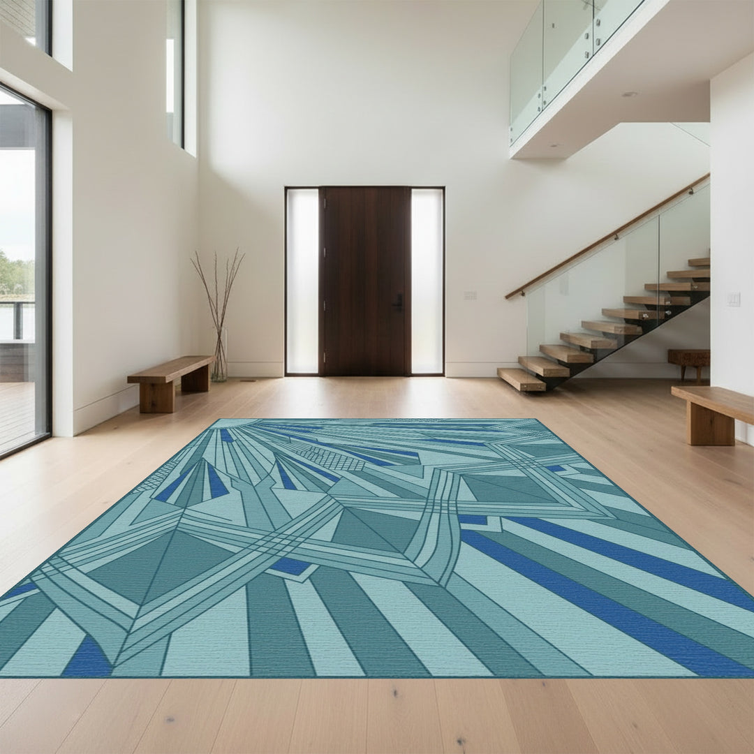 Art Deco Teal Geometric Starburst Rug