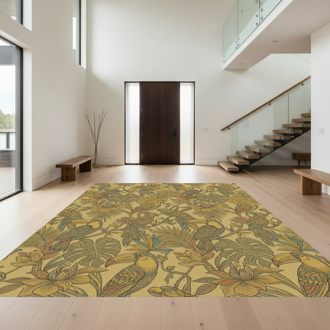 Tropical Toucans Parrots Floral Jungle Rug