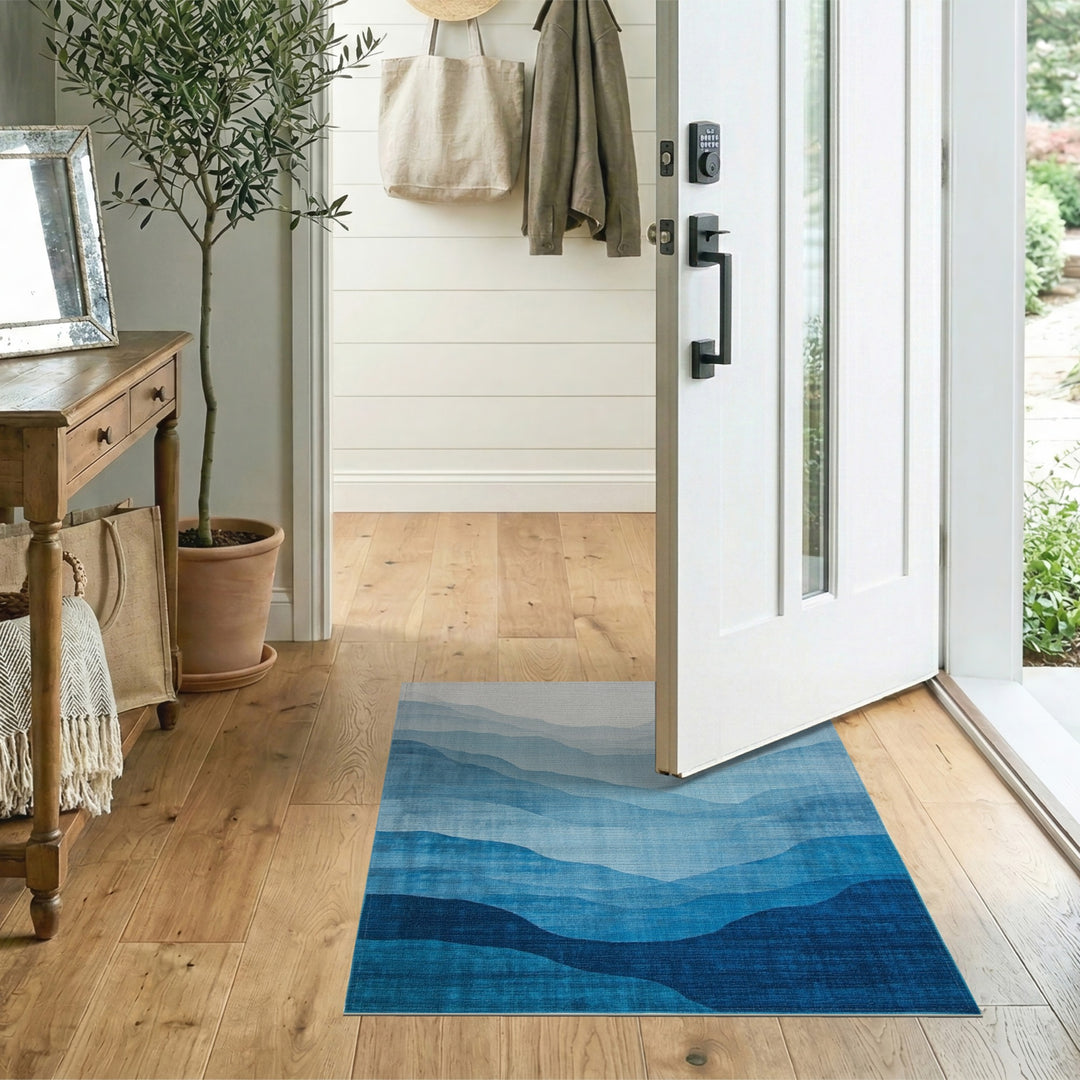 Blue Layered Mountain Abstract Area Rug