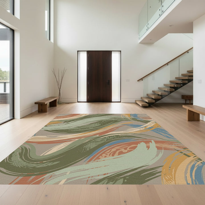 Earthy Brushstroke Flowing Waves Rug
