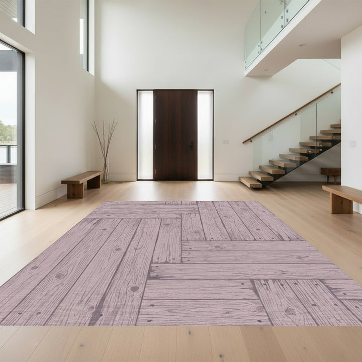 Rustic Wood Plank Parquet Rug