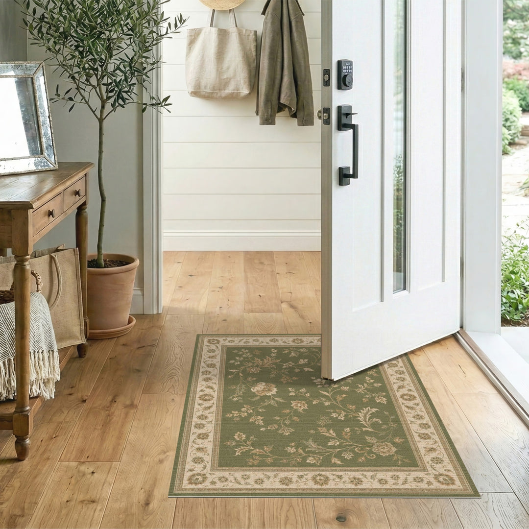 Green Floral Vintage Area Rug