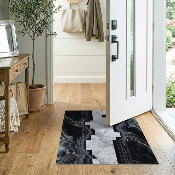 Black and White Black White Marble Geometric Area Rug