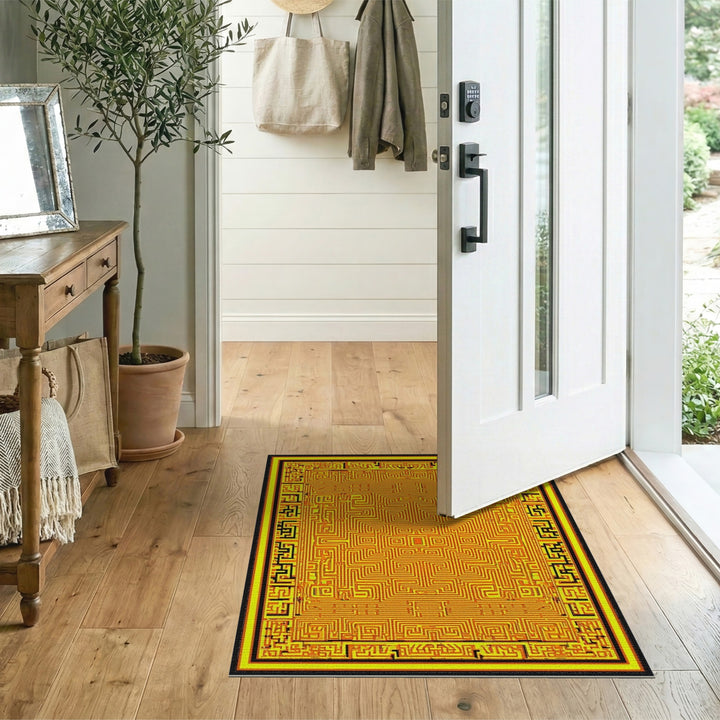Yellow Geometric Labyrinth Area Rug