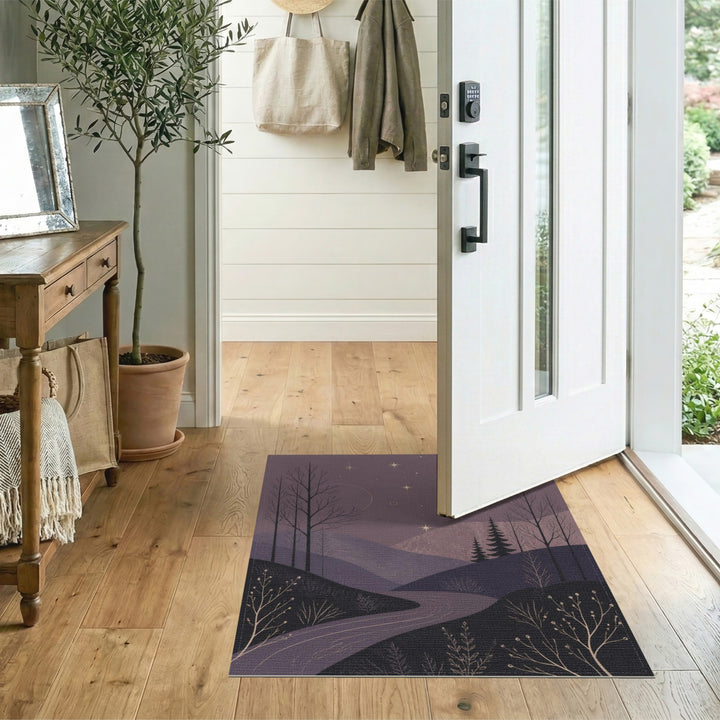 Starry Night Path Purple Washable Rug