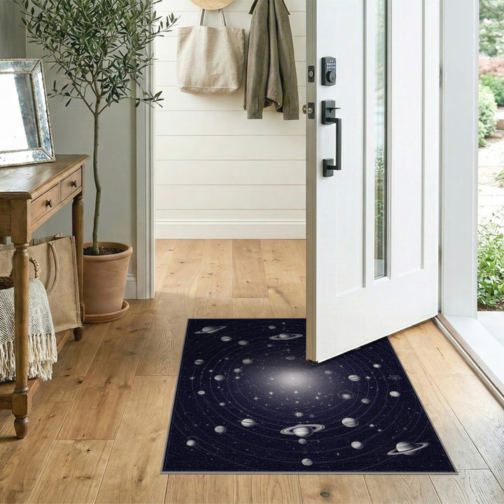 Celestial Orbit Black White Area Rug