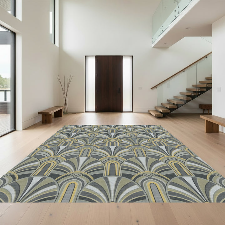 Gray Golden Fan Arch Rug