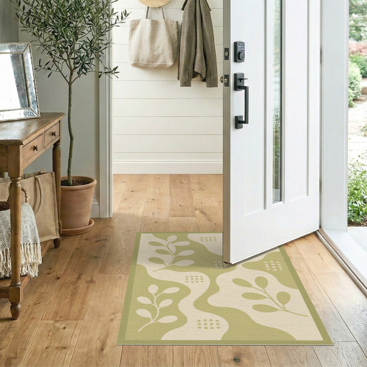 Sage Green Boho Leaf Area Rug