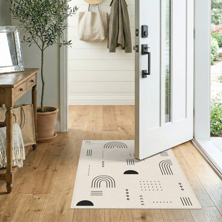 Geometric Arch Black Beige Area Rug