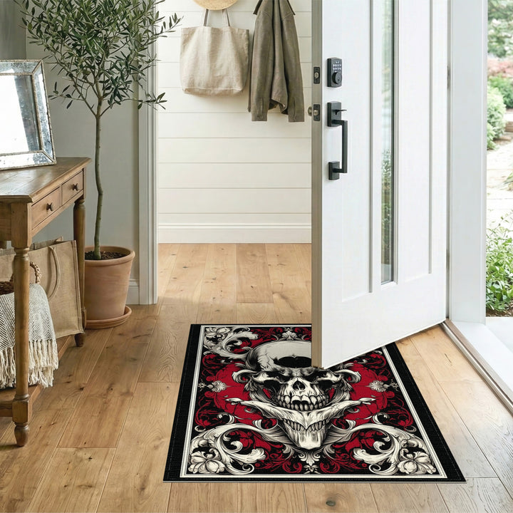 Skull and Crossbones Floral Area Rug