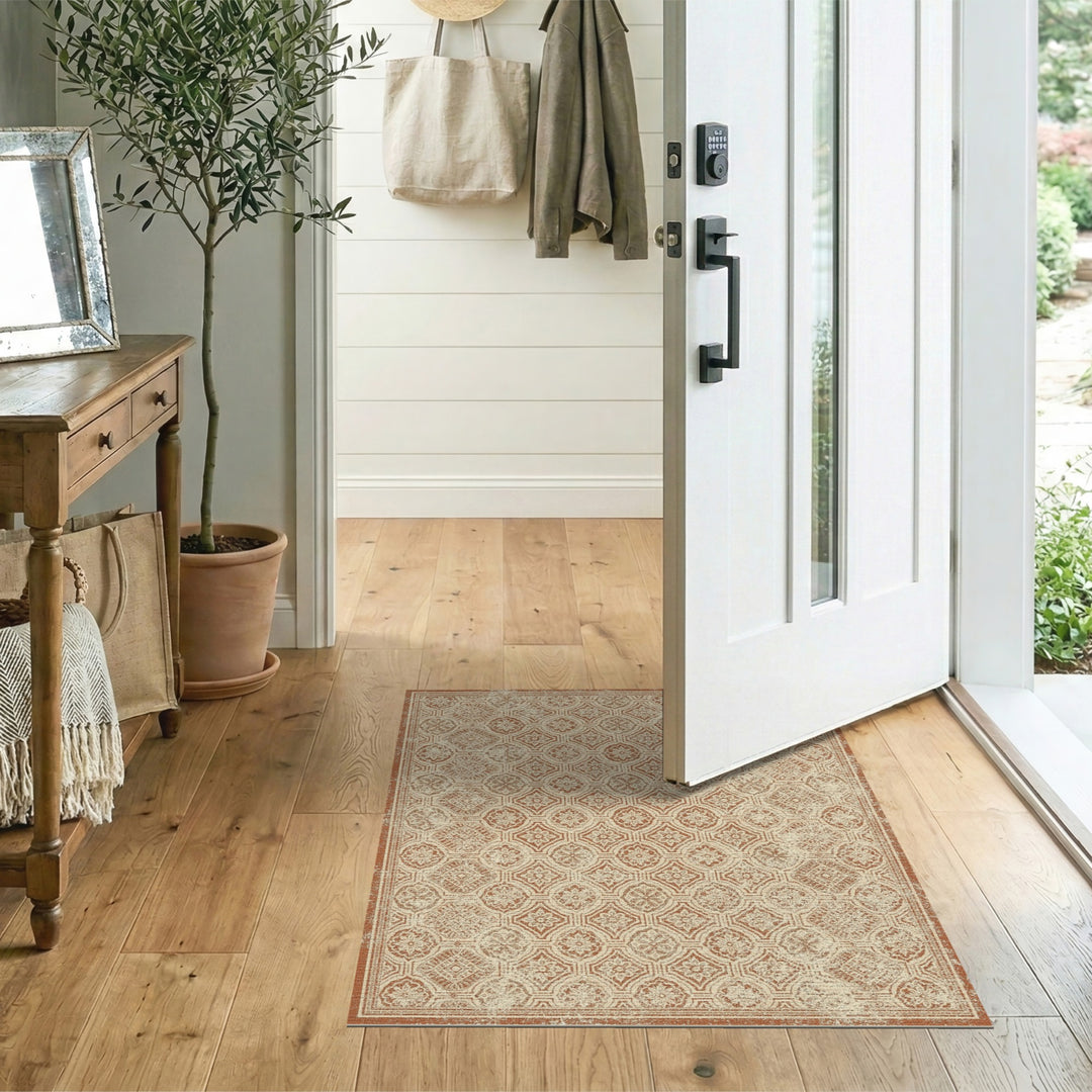 Distressed Vintage Brown Floral Medallion Area Rug