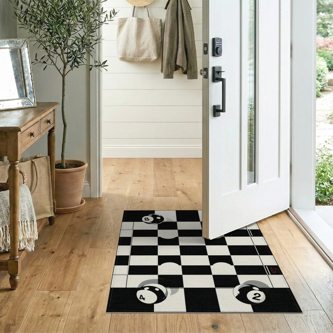 Billiard Balls Black White Geometric Area Rug
