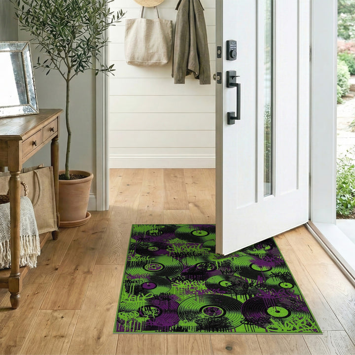 Neon Graffiti Vinyl Record Area Rug