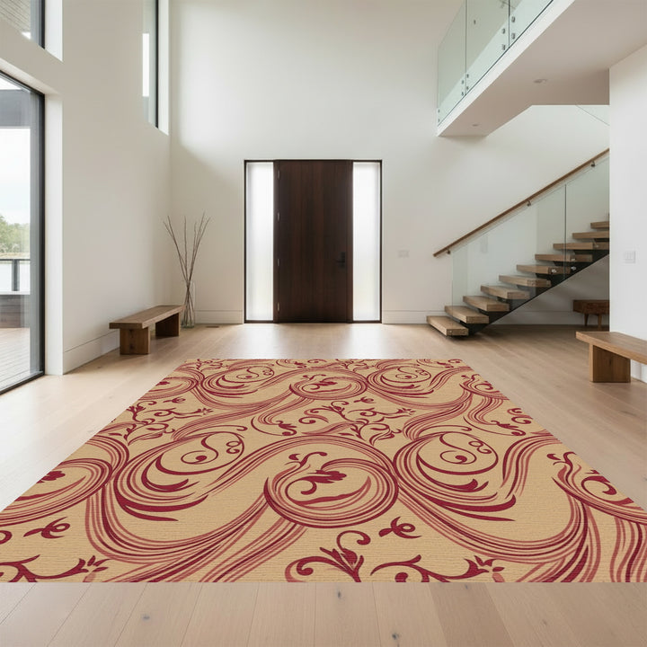 Crimson Swirl Floral Baroque Area Rug