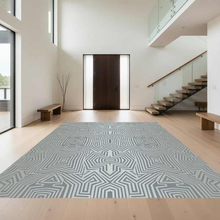 Silver Metallic Abstract Geometric Tessellation Rug