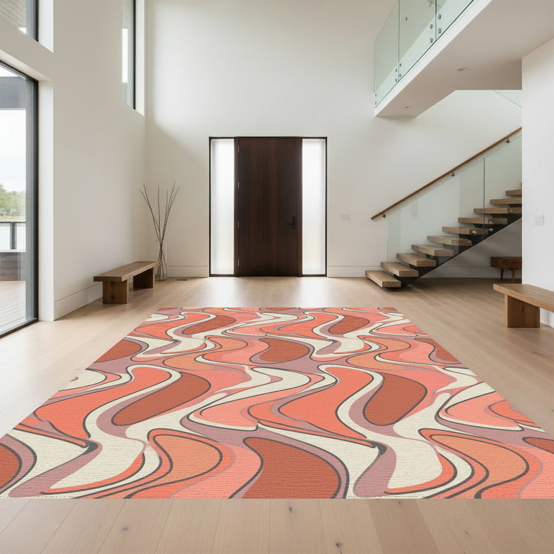 Retro Coral Abstract Wavy Flow Rug