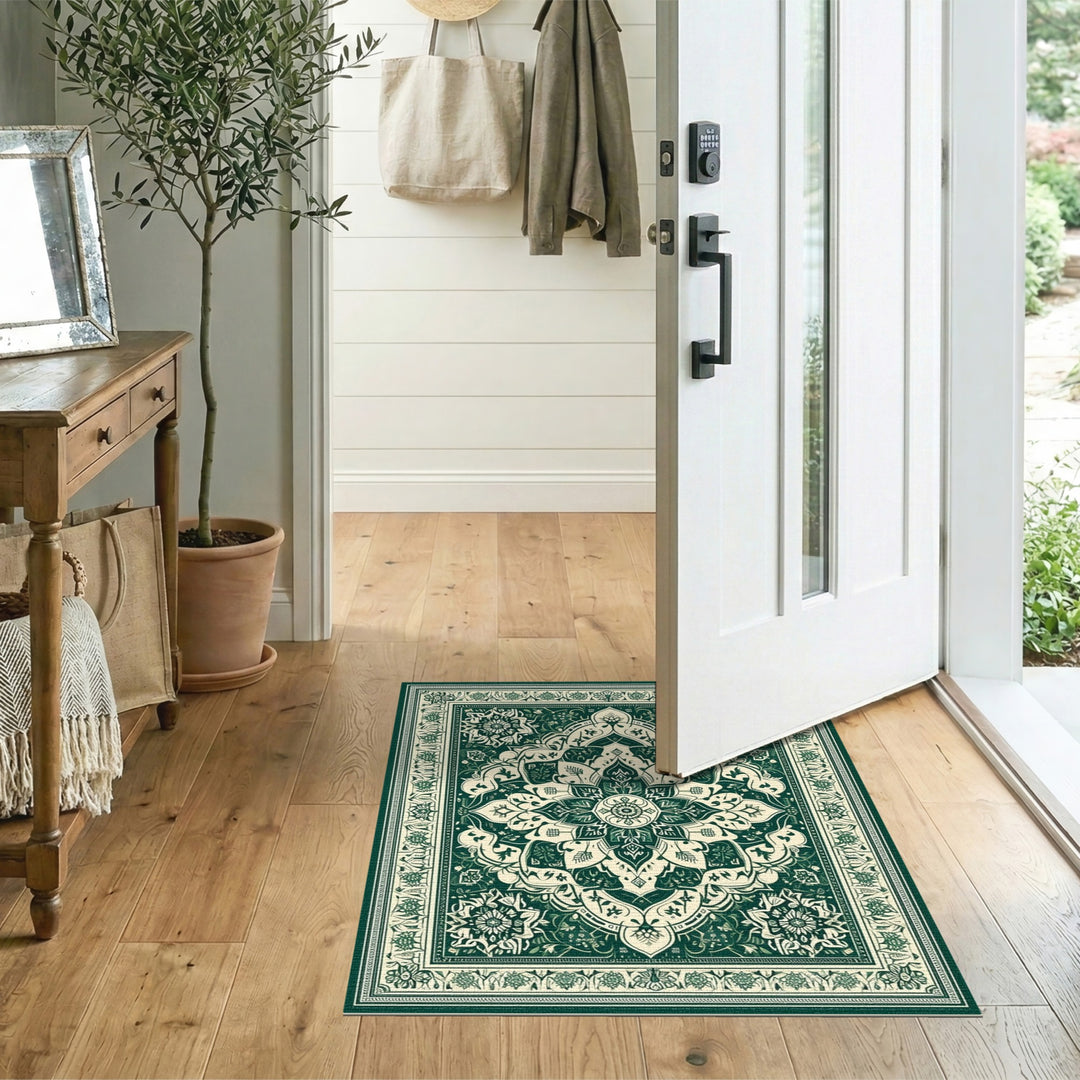 Green Floral Mandala Vintage Area Rug