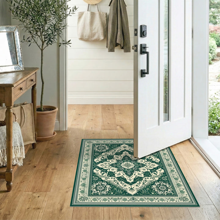 Green Floral Mandala Vintage Area Rug