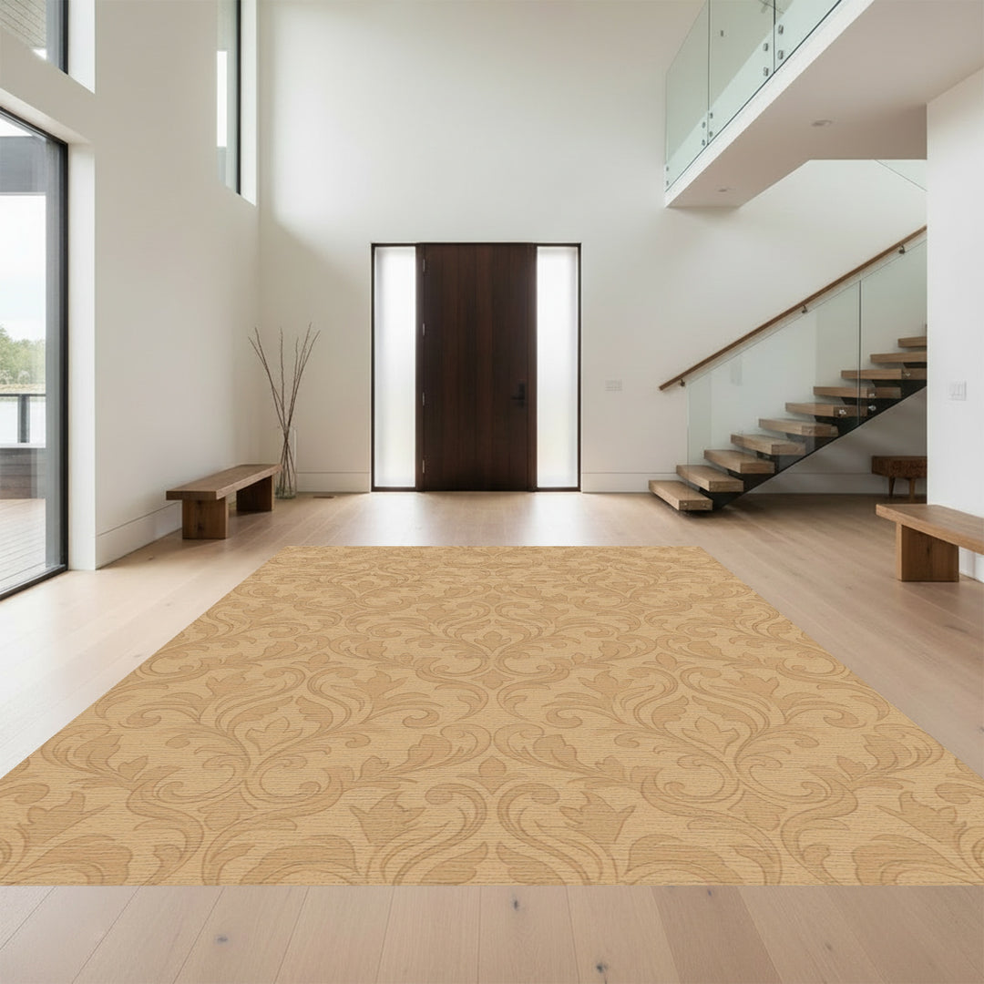 Caramel Tan Classic Floral Damask Rug