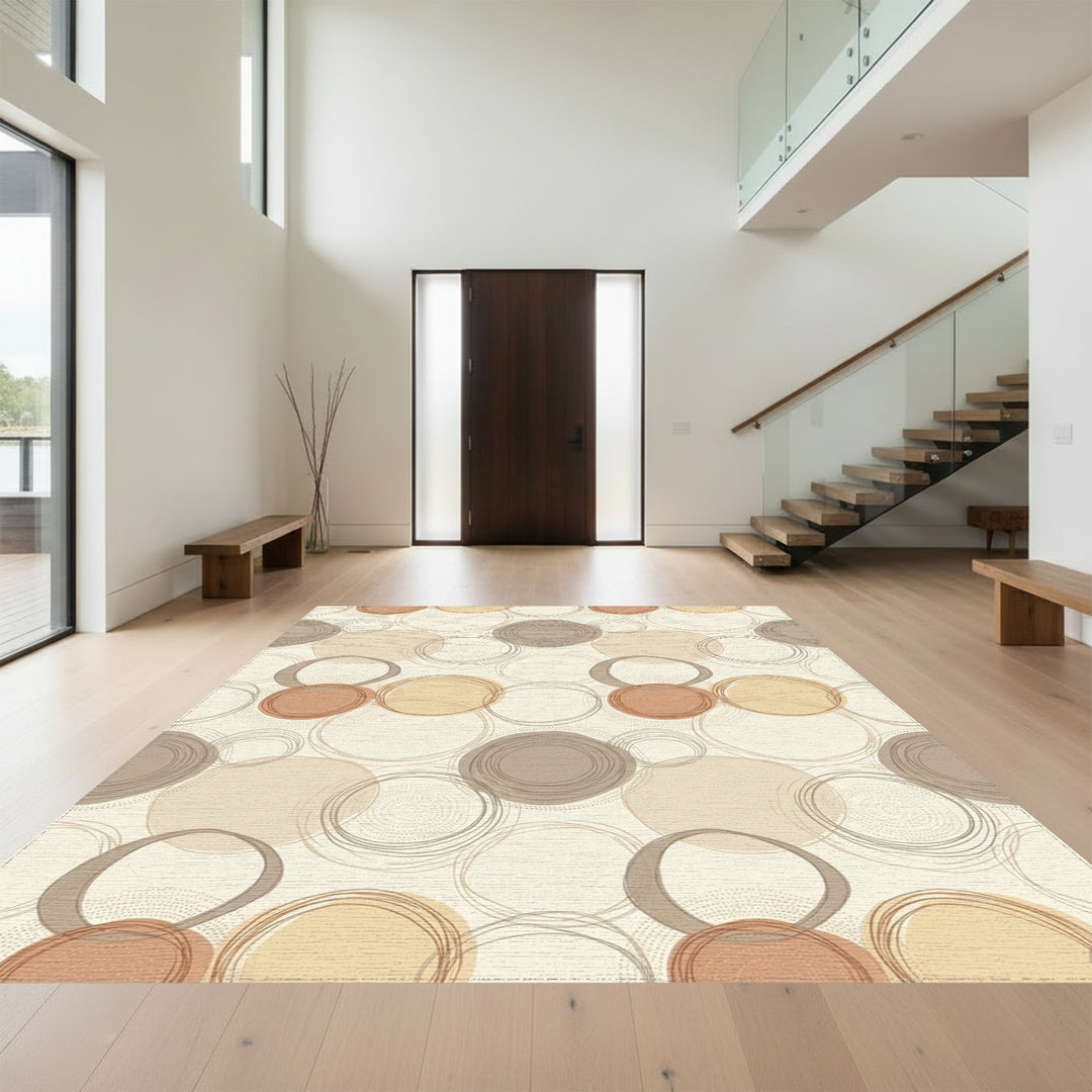 Terracotta Ochre Gray Circle Overlap Rug