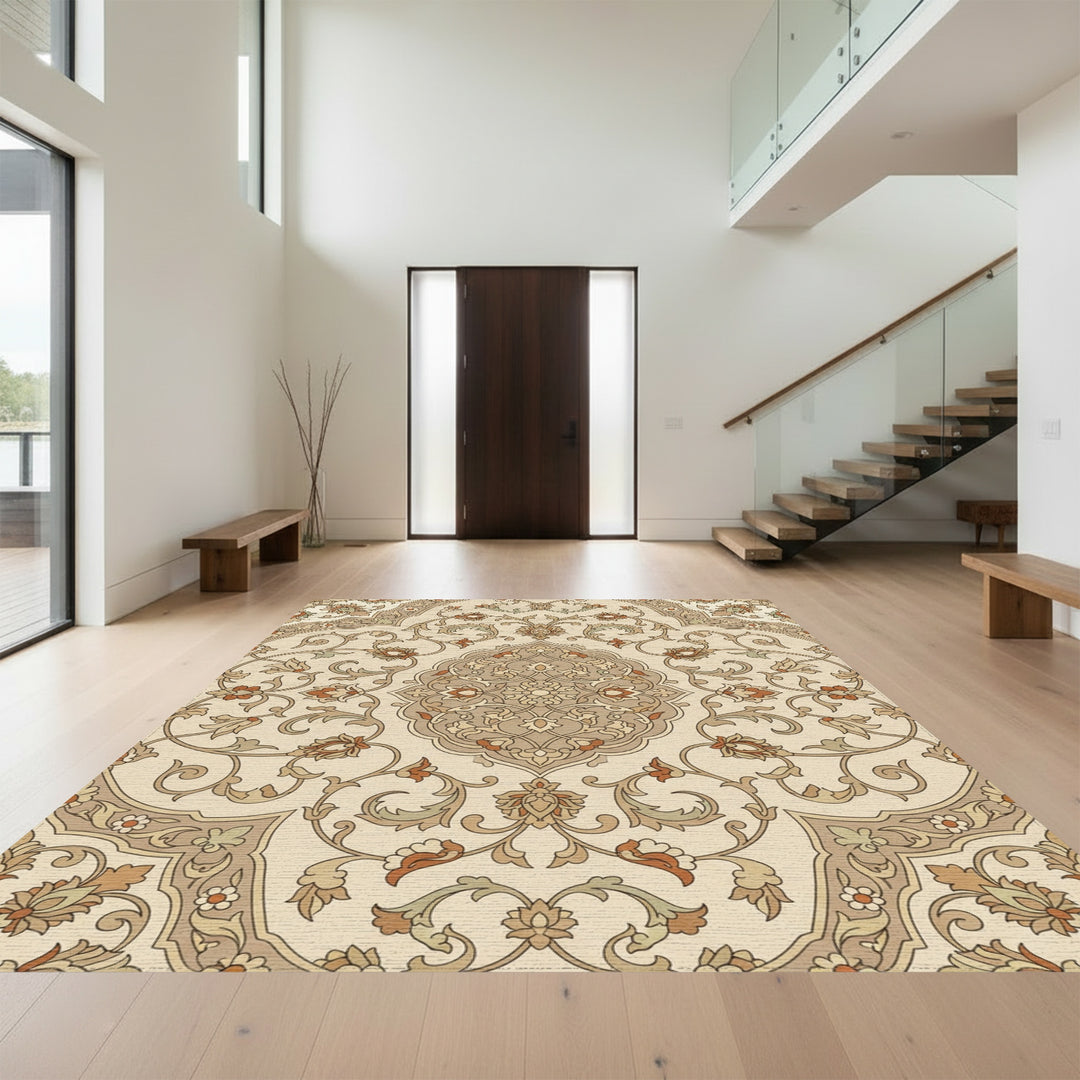 Vintage Beige Floral Medallion Rug