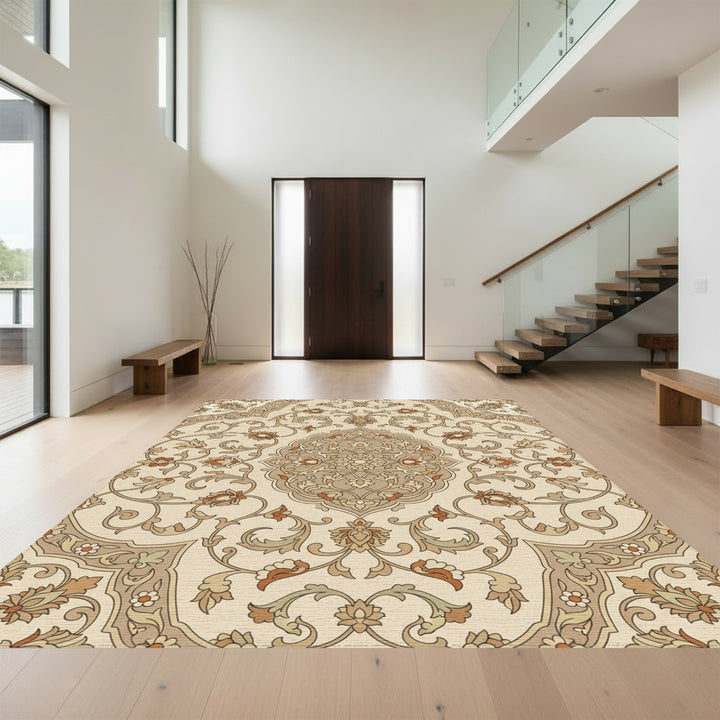 Vintage Beige Floral Medallion Rug