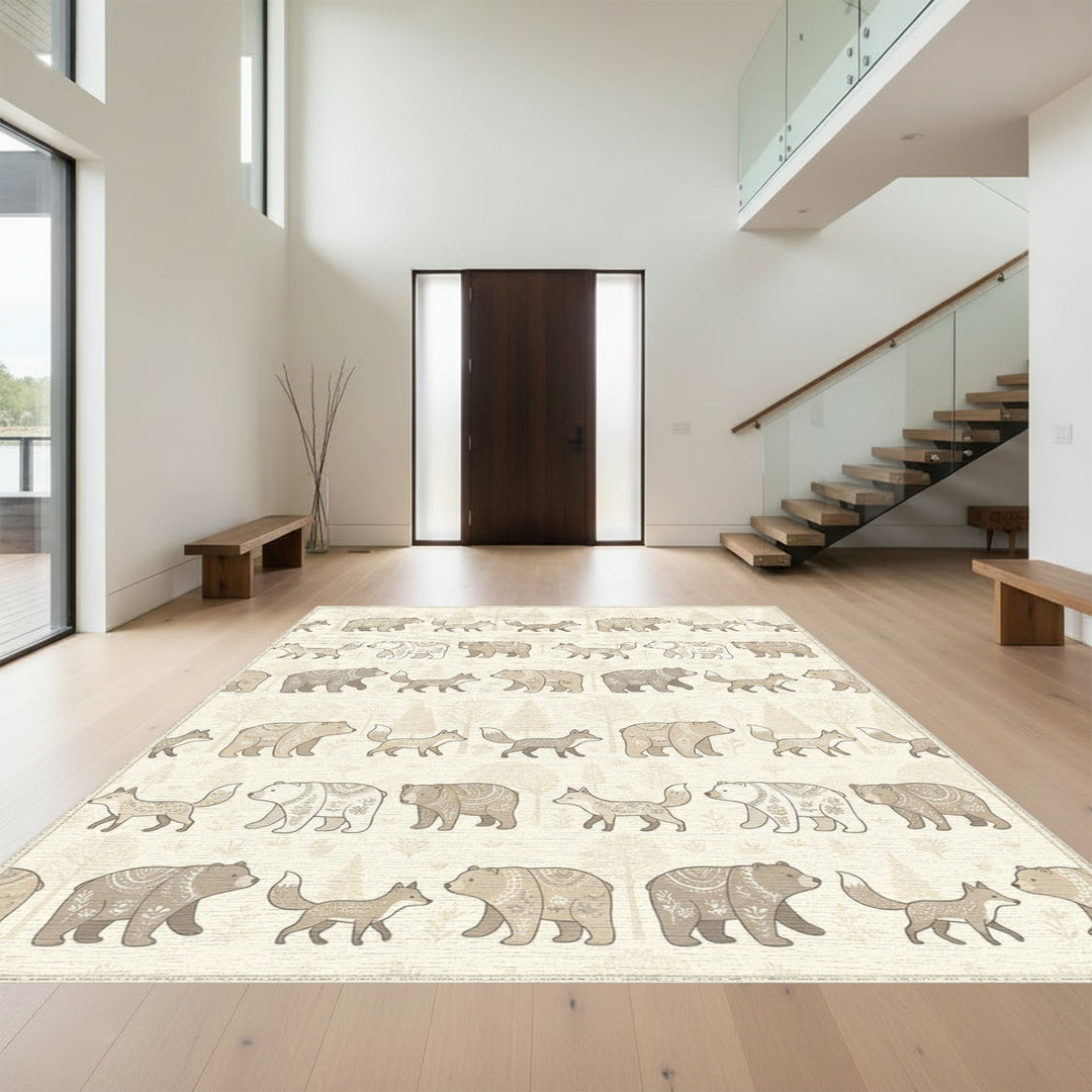 Woodland Bears and Foxes Scandinavian Scene Rug