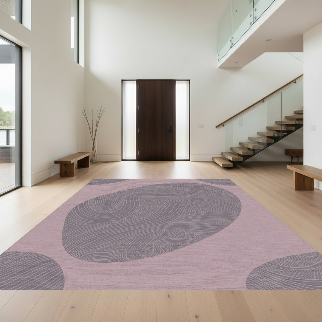 Mauve Abstract Wavy Line Organic Shapes Rug