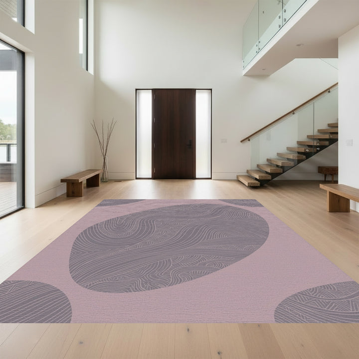 Mauve Abstract Wavy Line Organic Shapes Rug