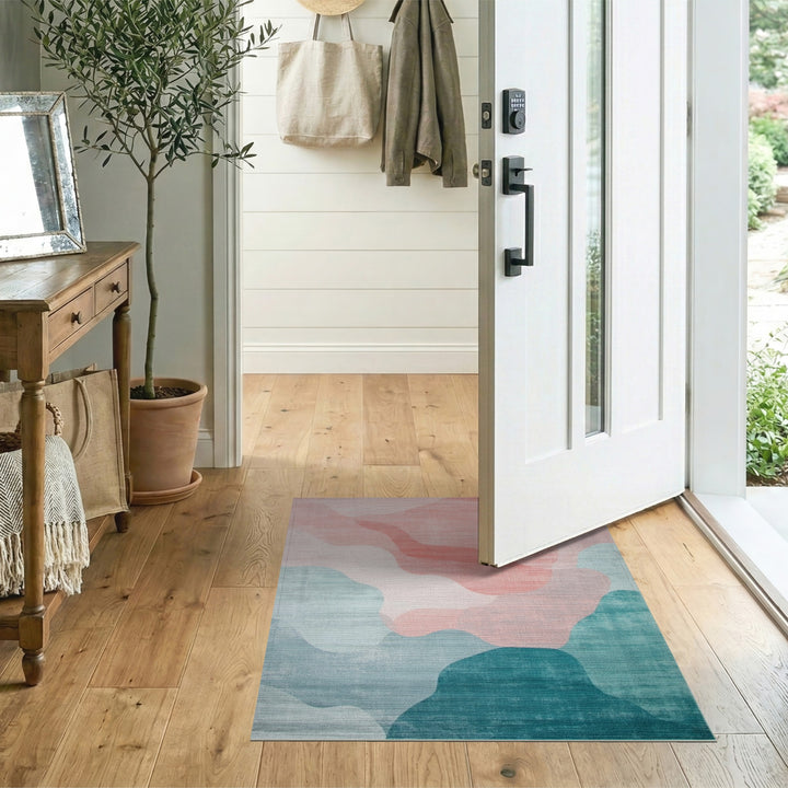Abstract Teal Coral Wave Area Rug