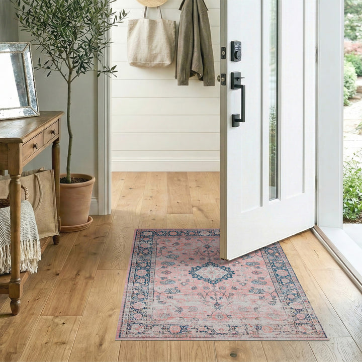 Pink Floral Vintage Medallion Area Rug