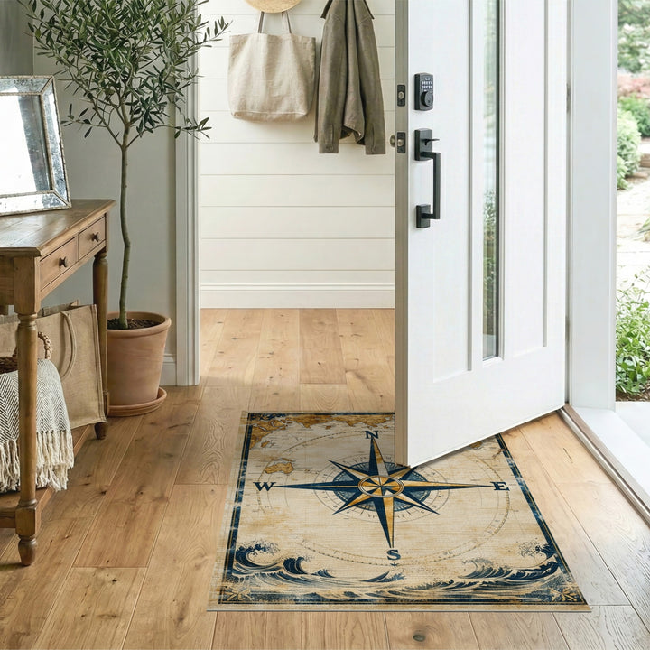 Vintage Compass World Map Area Rug