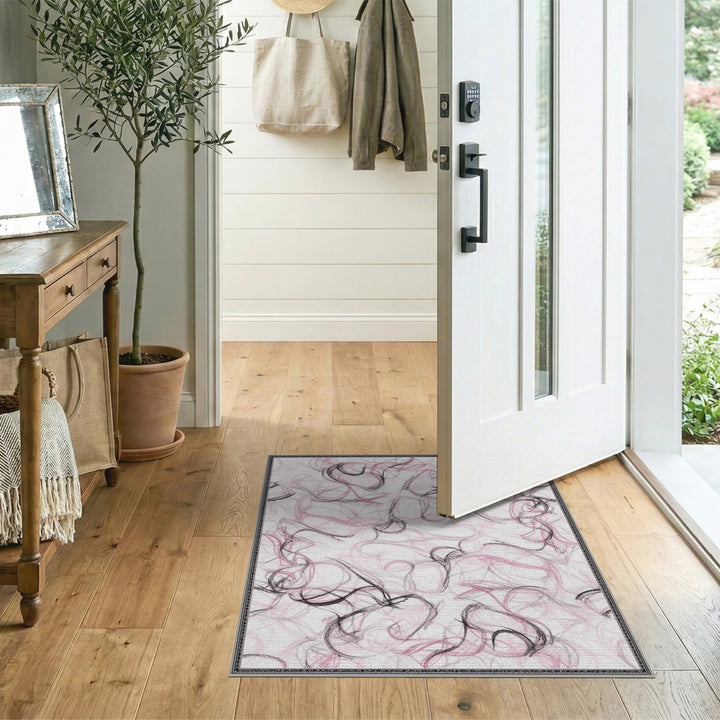 Pink Abstract Swirl Abstract Area Rug