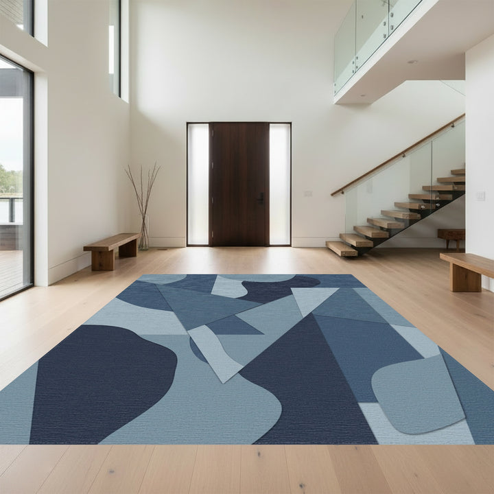 Deep Blue Abstract Geometric Collage Rug