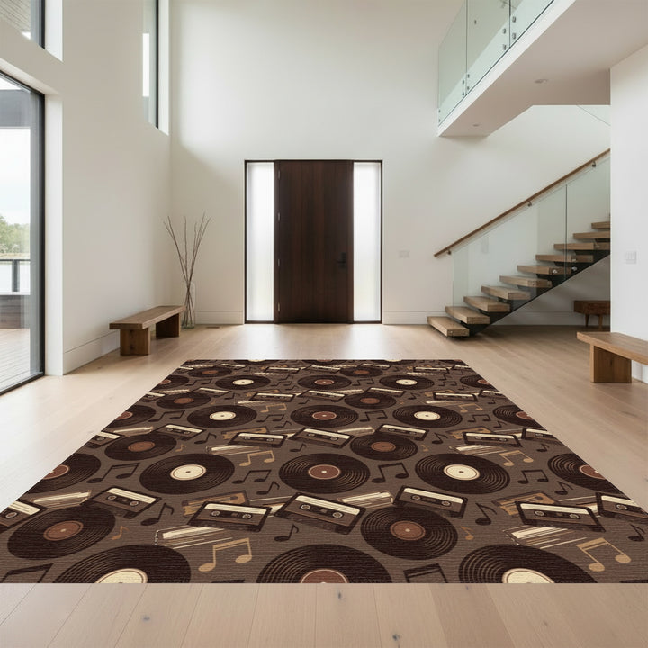 Retro Vinyl Cassette Music Notes Rug