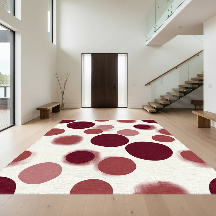 Crimson Blush Scattered Circles Rug