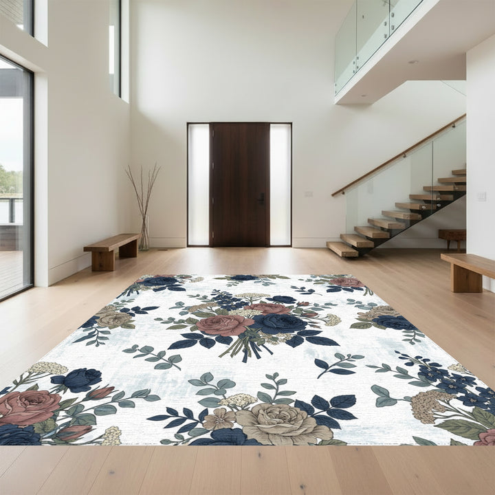 Vintage Rose and Navy Bouquet Rug