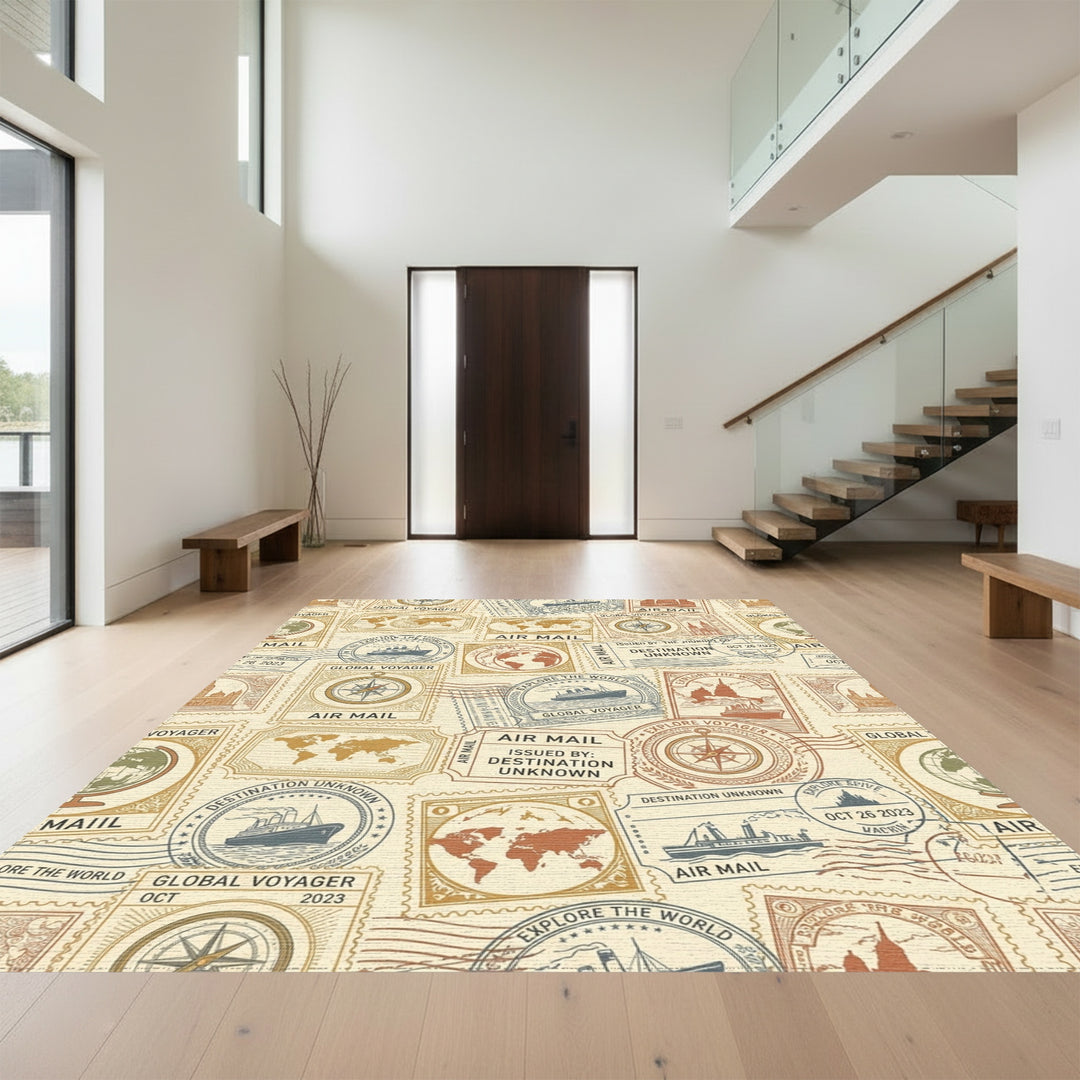 Vintage Travel Stamps World Explorer Rug