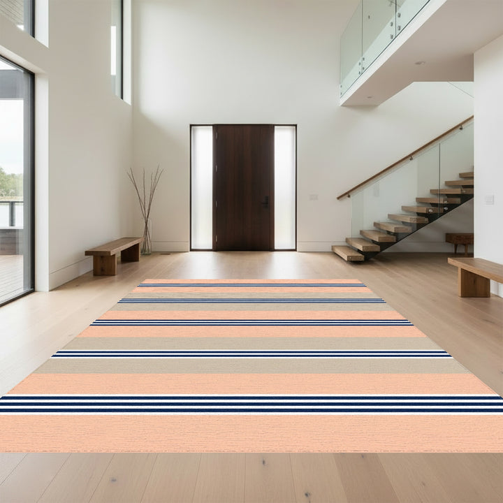 Coral Beige Navy Stripe Rug