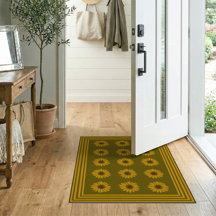 Green Sunflower Floral Area Rug
