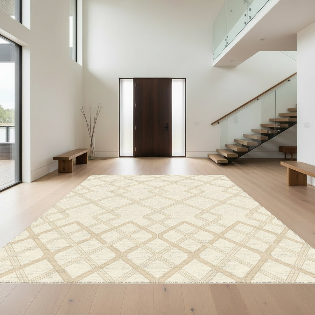 Cream Geometric Interlocking Lattice Rug