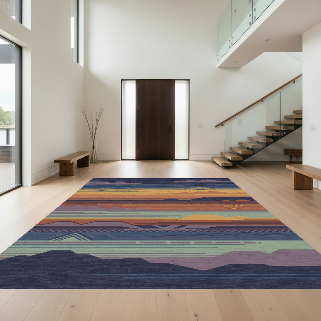 Western Sunset Mountain Landscape Rug
