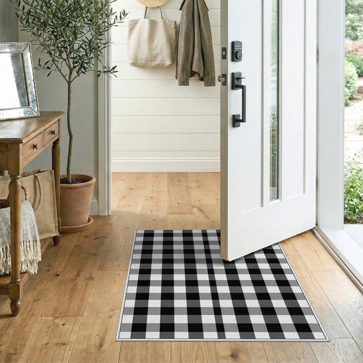 Geometric Modern Checkered Black White Checkered Area Rug