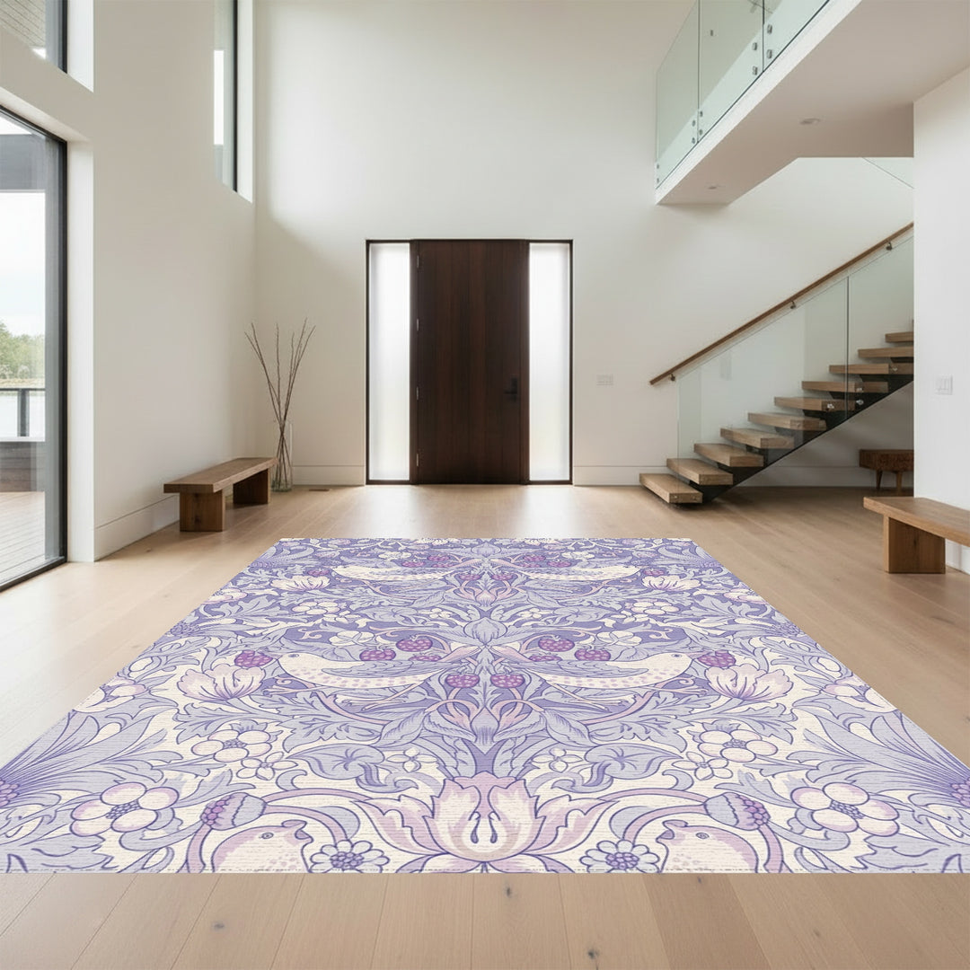 Lavender Berry Bird Floral Art Nouveau Rug
