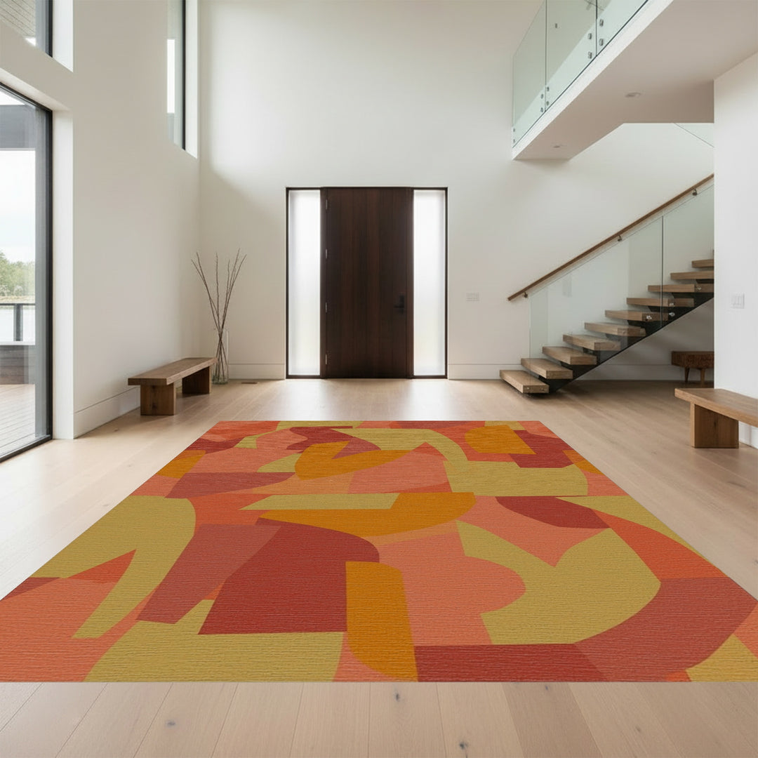 Warm Terracotta Abstract Collage Rug