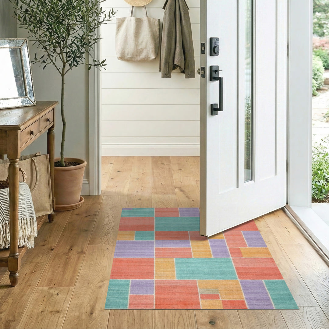 Block Multi-color and Patterns Vibrant Multi-Color Geometric Block Area Rug