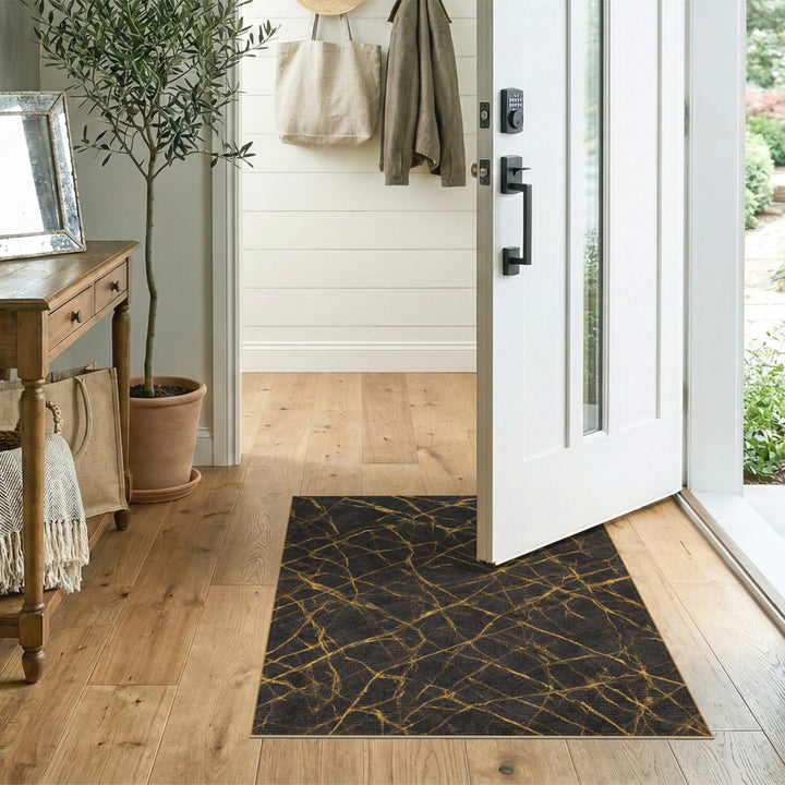 Gold and Silver Black and Gold Abstract Marble Area Rug